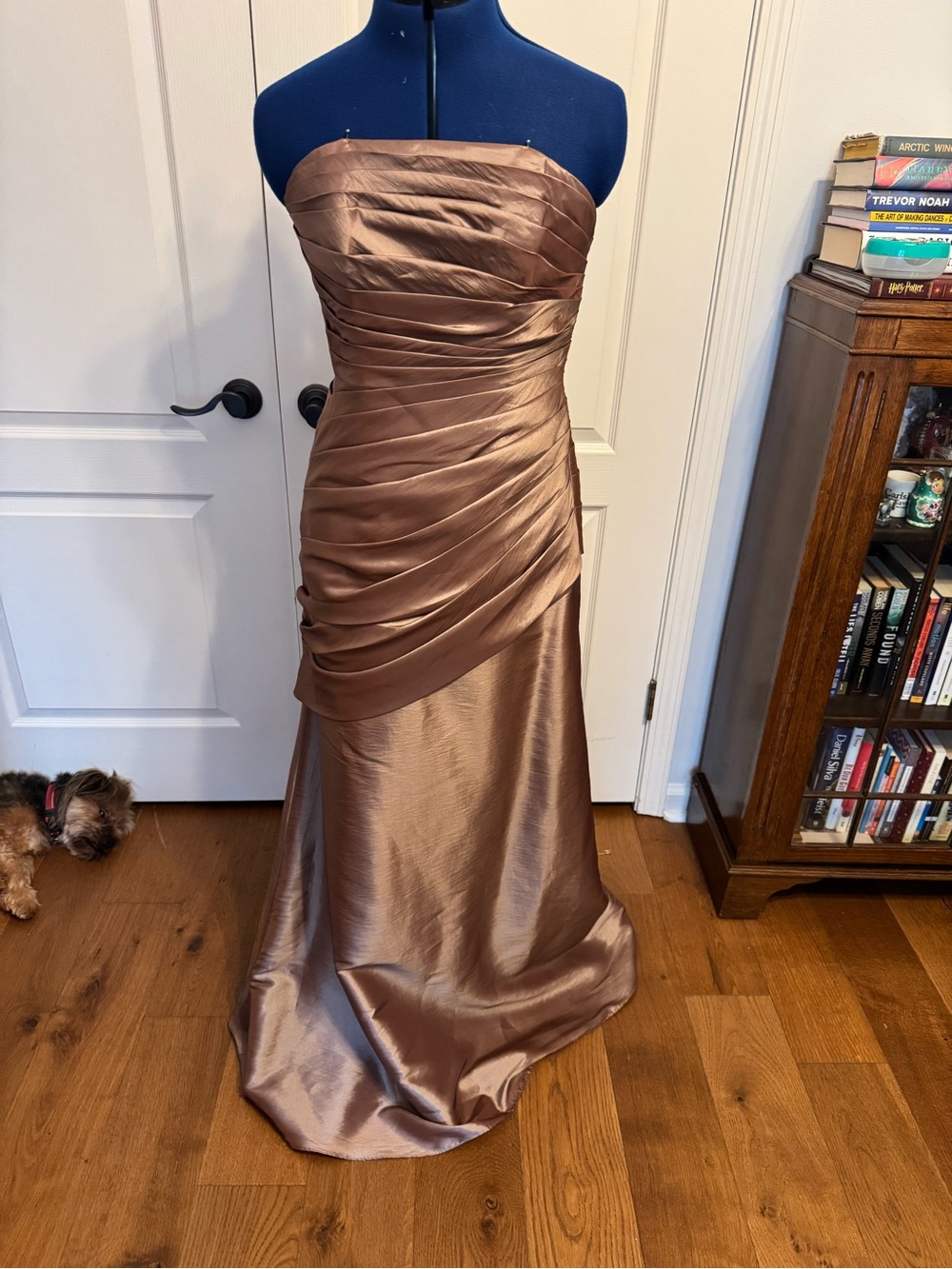 Strapless Bronze Satin Evening Gown by